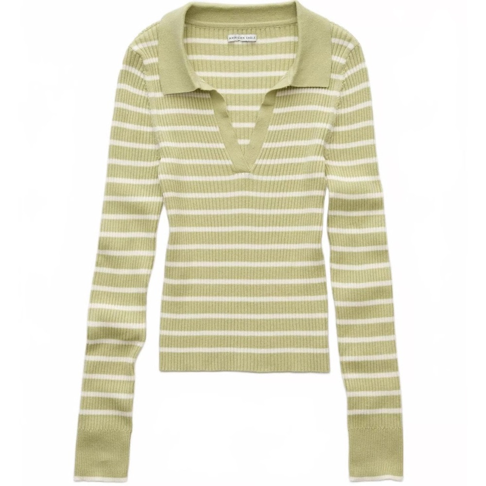 American Eagle Outfitters Green and Cream Striped Top